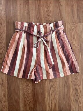 Madewell High-Rise Paperbag Shorts in Multi-Stripe Rust & Cream